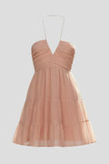 Soft women's v-neck dress – tiered pettiskirt, long-stitching details, spring/summer wear