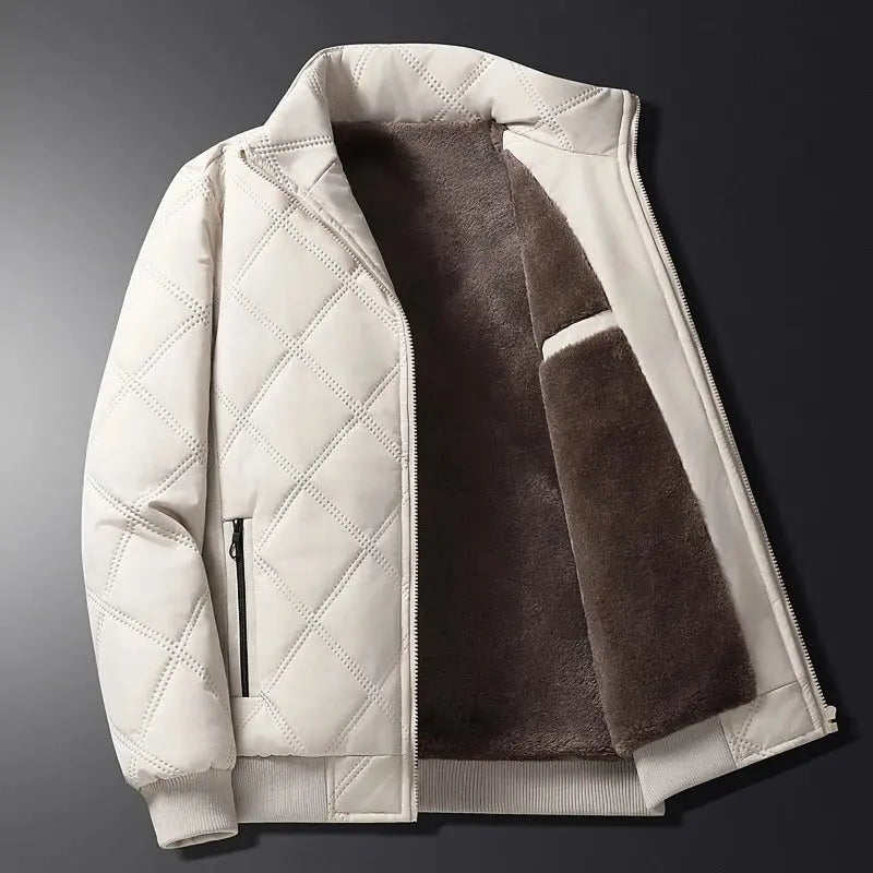 Windproof Men’s Jacket - Quilted Bomber Fleece Lined Hiking