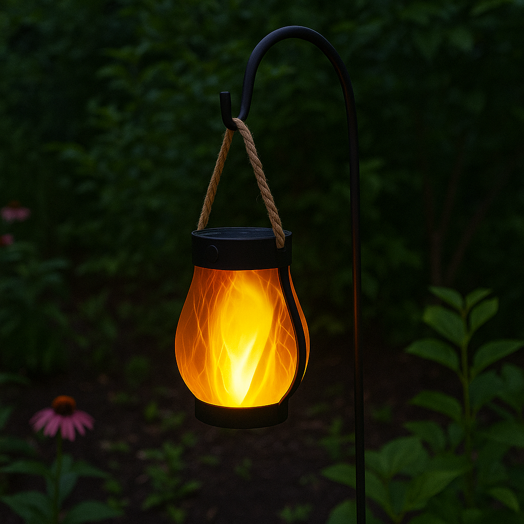 Solar Lantern Lights with Flickering Flame Effect for Outdoor Garden and Patio Decor, Dual Charging Modes, Waterproof Design
