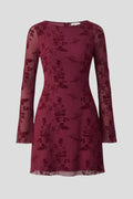 Fitted women's dress – high waist, long-sleeve textured pattern, polyester, for party