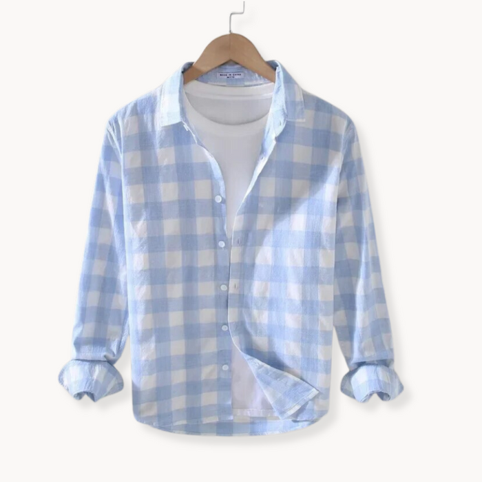 Men's Long Sleeve Checkered Shirt in 100% Cotton, Versatile Button Closure, Classic Style, Available in Various Sizes