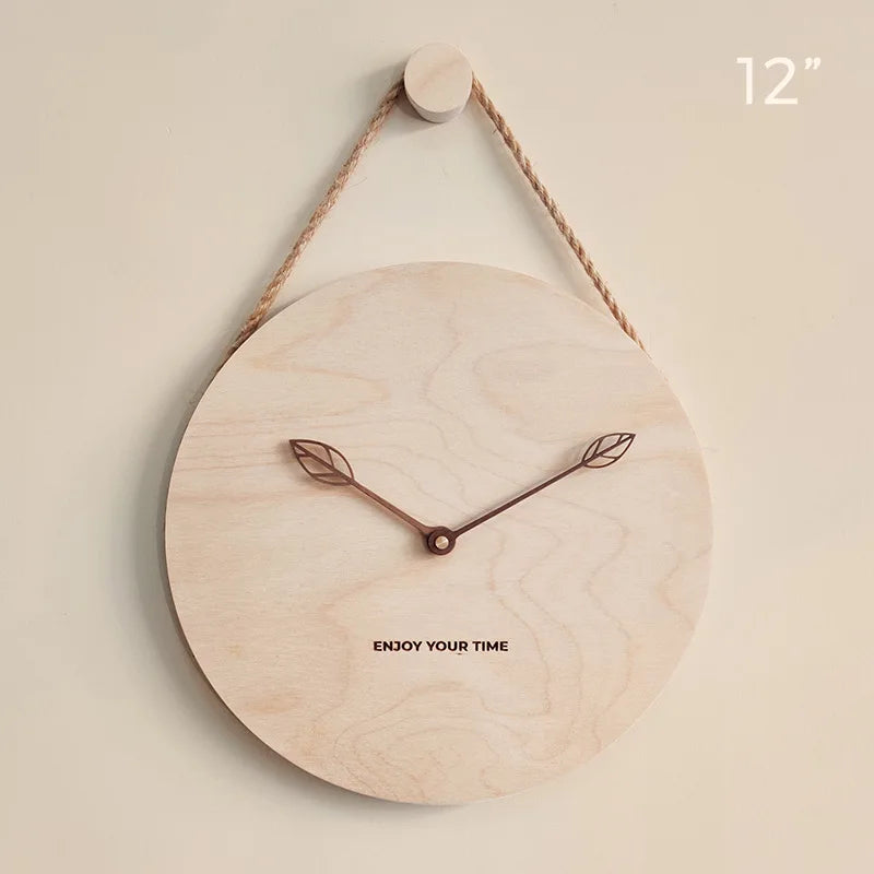 Wooden Wall Clock 12 Inch Hanging Rope Minimalist Round Clock Fall 2025 Rustic Home Decor Cozy Living Room Accent