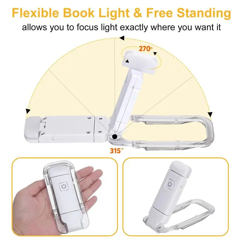 Mini LED Clip Book Light - USB Rechargeable, Brightness Adjustable Eye Protection Bookmark for Night Reading