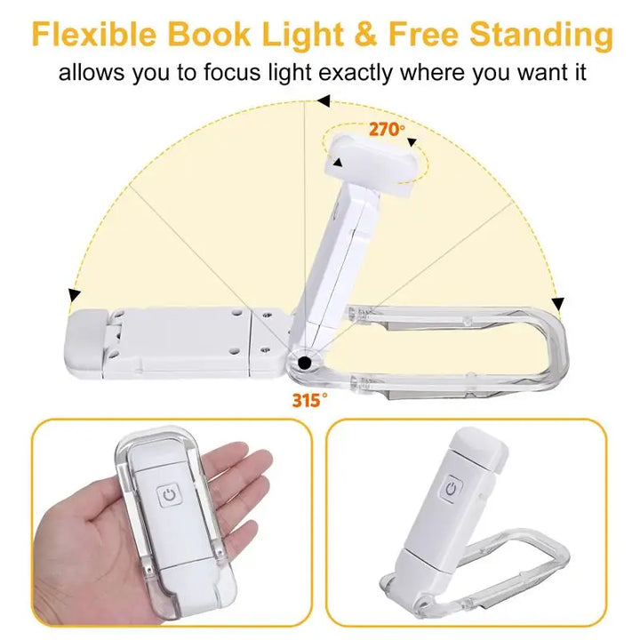 Mini LED Clip Book Light - USB Rechargeable, Brightness Adjustable Eye Protection Bookmark for Night Reading