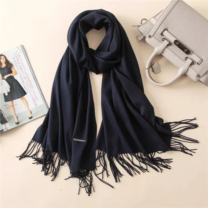 Warm Cozy Women Scarf - Long Fringe, Cashmere, Winter