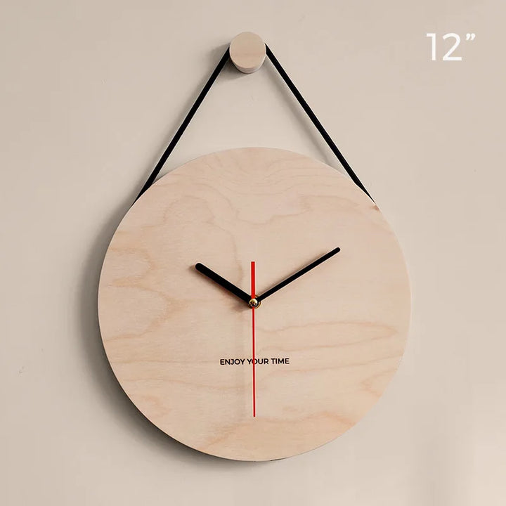 Wooden Wall Clock 12 Inch Hanging Rope Minimalist Round Clock Fall 2025 Rustic Home Decor Cozy Living Room Accent