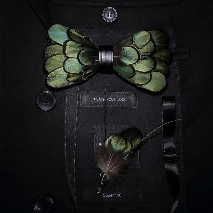 Bird Feather Bow Tie Set - Handmade for Men, Wedding Party