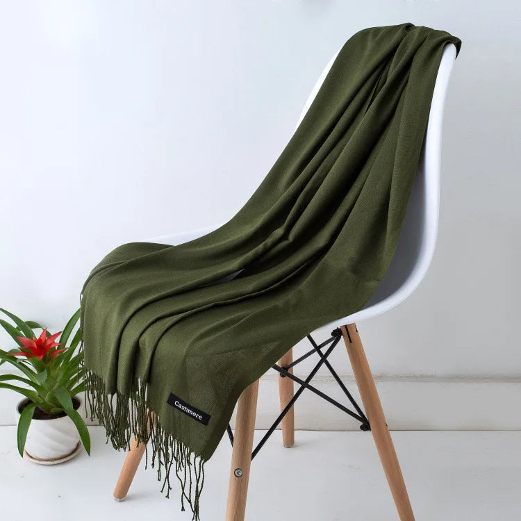 Warm Cozy Women Scarf - Long Fringe, Cashmere, Winter