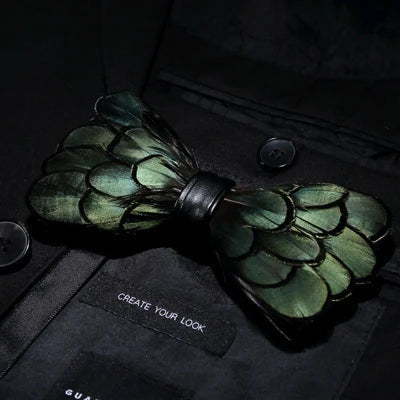 Bird Feather Bow Tie Set - Handmade for Men, Wedding Party