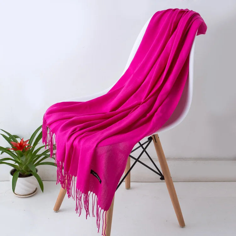 Warm Cozy Women Scarf - Long Fringe, Cashmere, Winter
