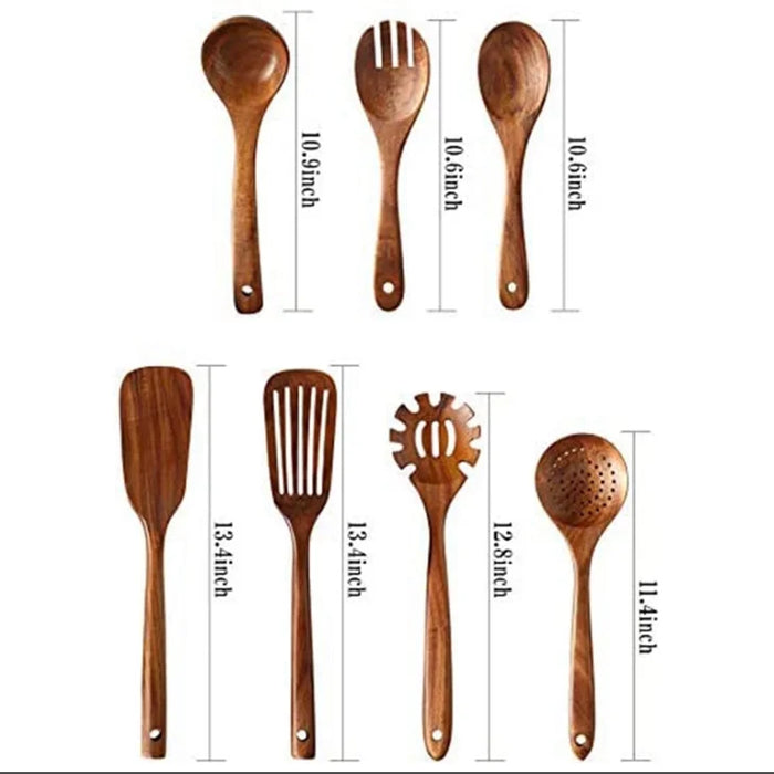 Natural Teak Wooden Kitchen Utensil Set – Eco-Friendly Cooking Spoons Non-Stick Safe 2026