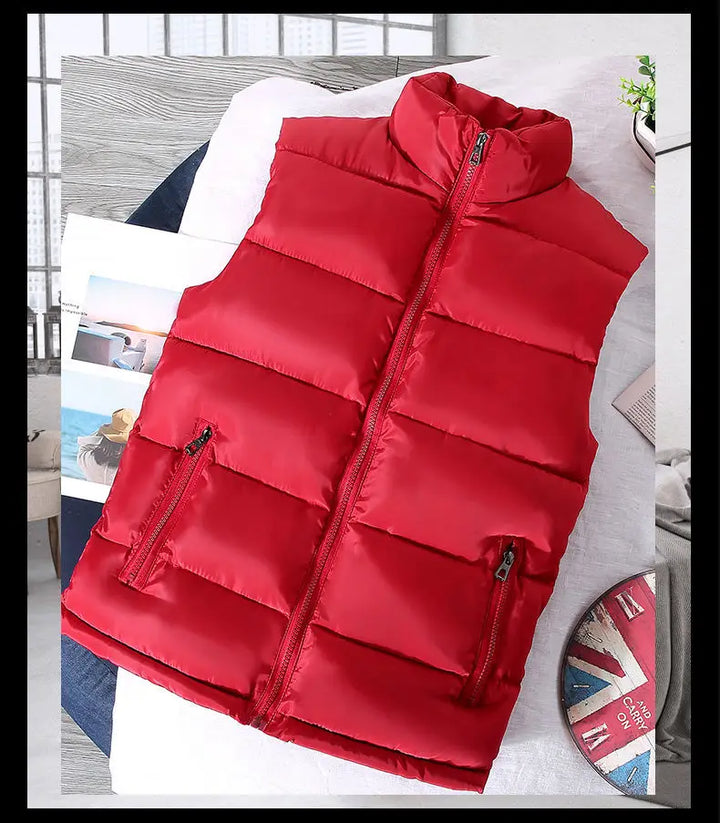 Warm Slim Men’s Puffer Vest - Stand Collar, Polyester, Casual