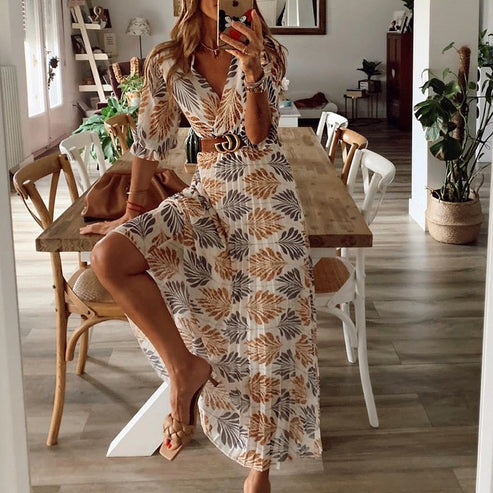 Summer Long Dress for Women, Unique Pattern, Comfortable Fit, Lightweight Fabric for Casual and Formal Summer Events