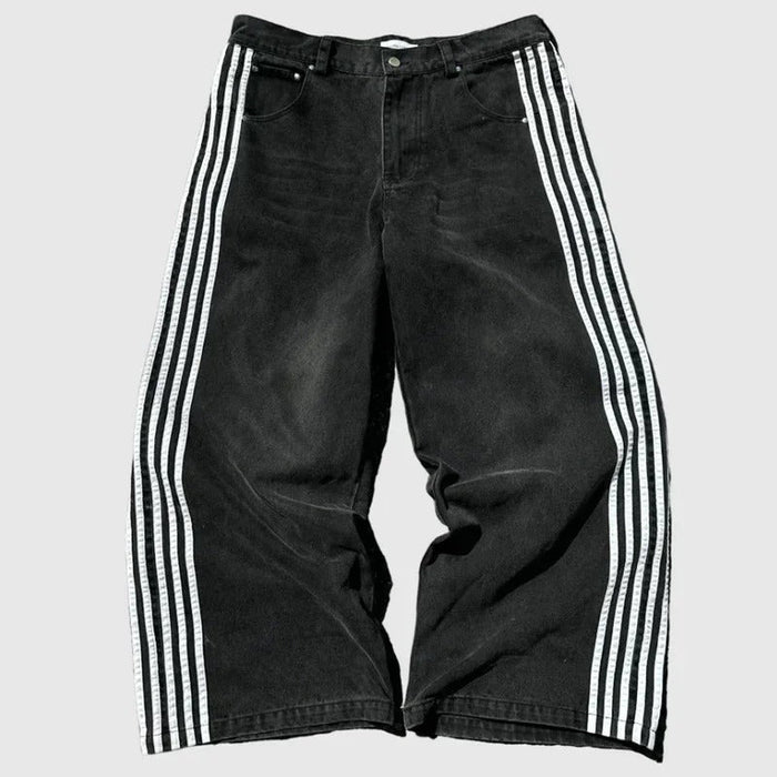 Wide Leg Jeans with Embroidered Cross Design, Unisex Y2K Style, Comfortable Baggy Fit, Sizes S to 3XL