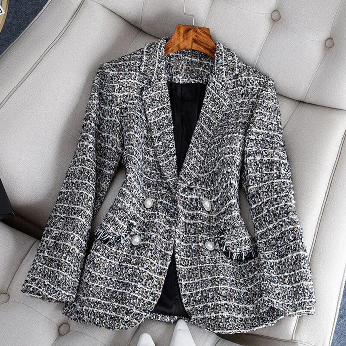 Lightweight & flattering women’s tailored blazer – fitted check pattern, breathable fabric, for spring and summer