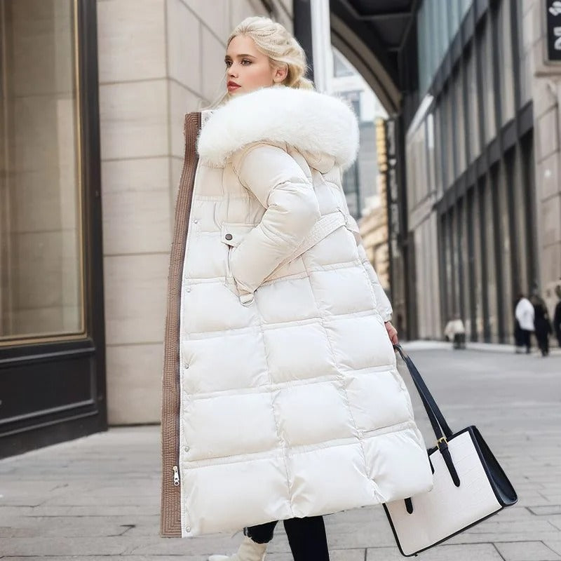 Insulating Women’s Puffer Coat - Quilted, Fur Trimmed