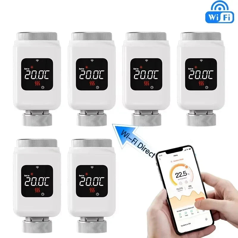 Smart WiFi Thermostatic Radiator Valve – App Control and Voice Assist, Alexa and Google Home 4-Pack Fall 2025
