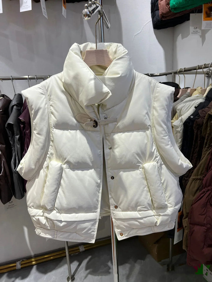 Warm Women’s Down Vest - Cropped Boxy, PU, Winter Layering