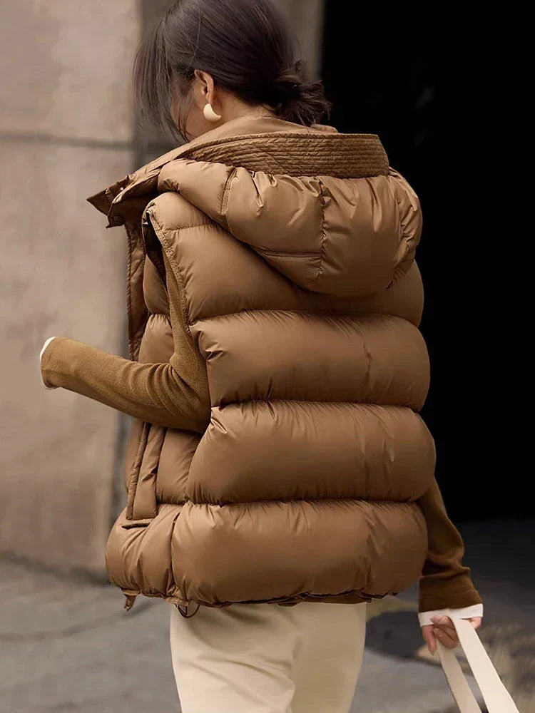 Insulating Women’s Hooded Puff Vest - Hip-Length, Down