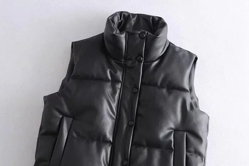 Warm Women’s PU Leather Vest - Padded Short, For Winter