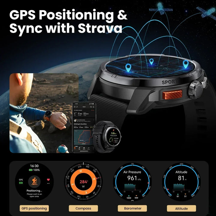 Smartwatch With GPS – 1.6-Inch AMOLED, 5ATM Waterproof, Bluetooth Calling, 22-Day Battery, Fall 2025 Gift