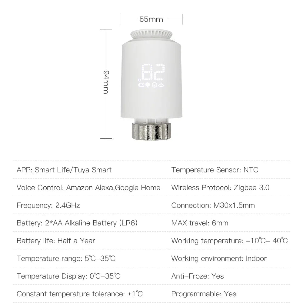 Smart Thermostat TRV Actuator ZigBee3.0 Radiator Valve Controller Voice Assistant Compatible Fall 2025 Gift