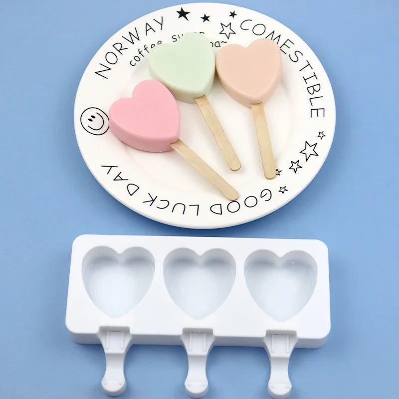 Heart-Shaped Silicone Ice Cream Mold, 3 Cavity Design for Chocolate, Pudding, and More, Food-Grade, Easy Release