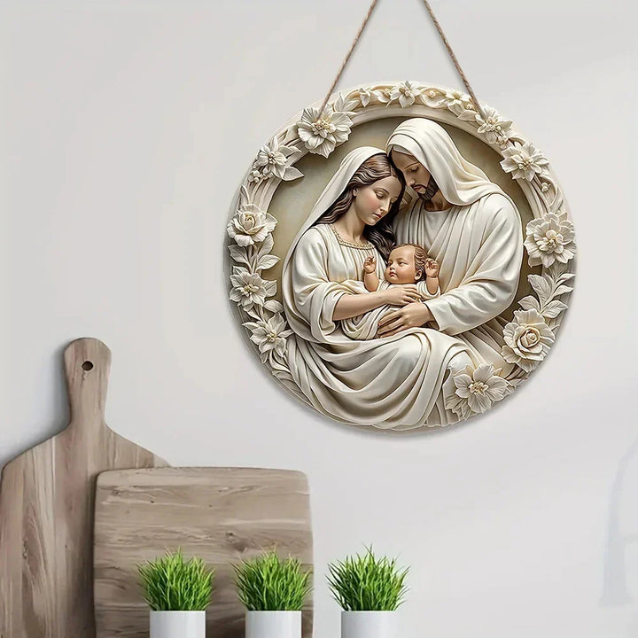 Wooden Nativity Scene Ornament Circular Wall Hanging 7.87in Handcrafted Mary Jesus Joseph Christmas Decor Gift 2025