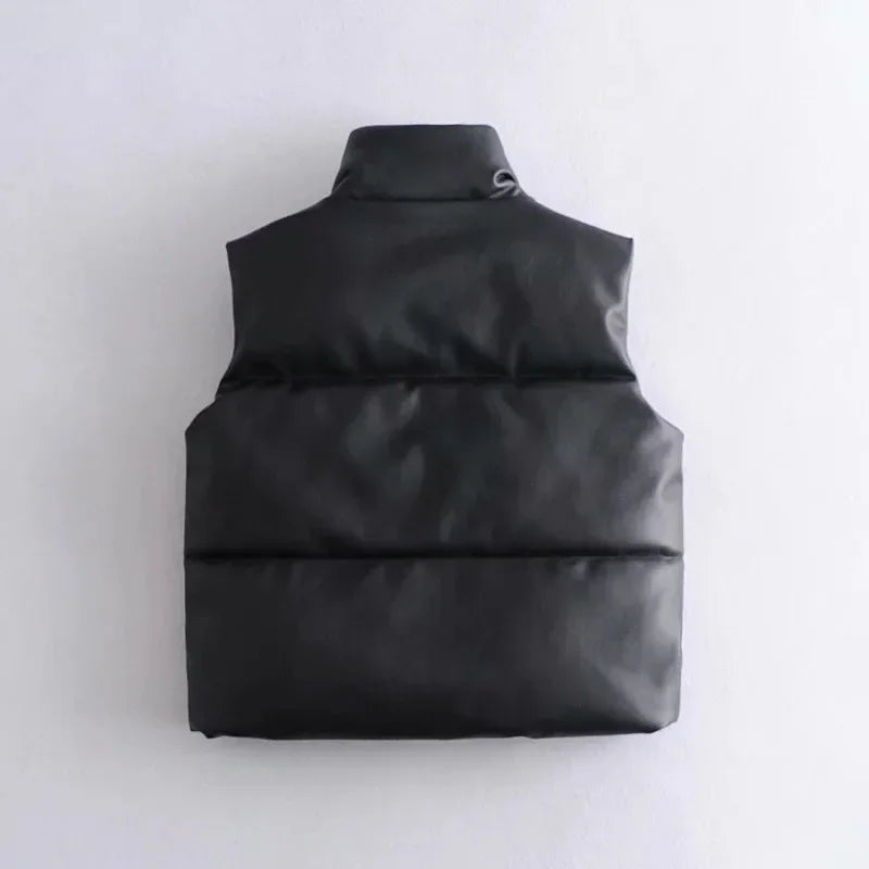 Warm Women’s PU Leather Vest - Padded Short, For Winter