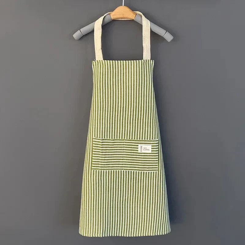 Kitchen Apron Linen Striped Hanging Neck Apron Japanese Style Cooking Gardening Fall 2025 Breathable Adjustable