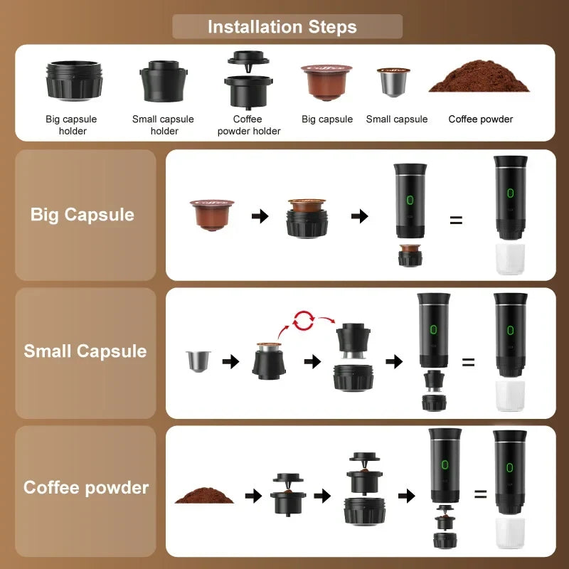 Portable Espresso Machine Wireless 3 In 1 Travel Car Camp