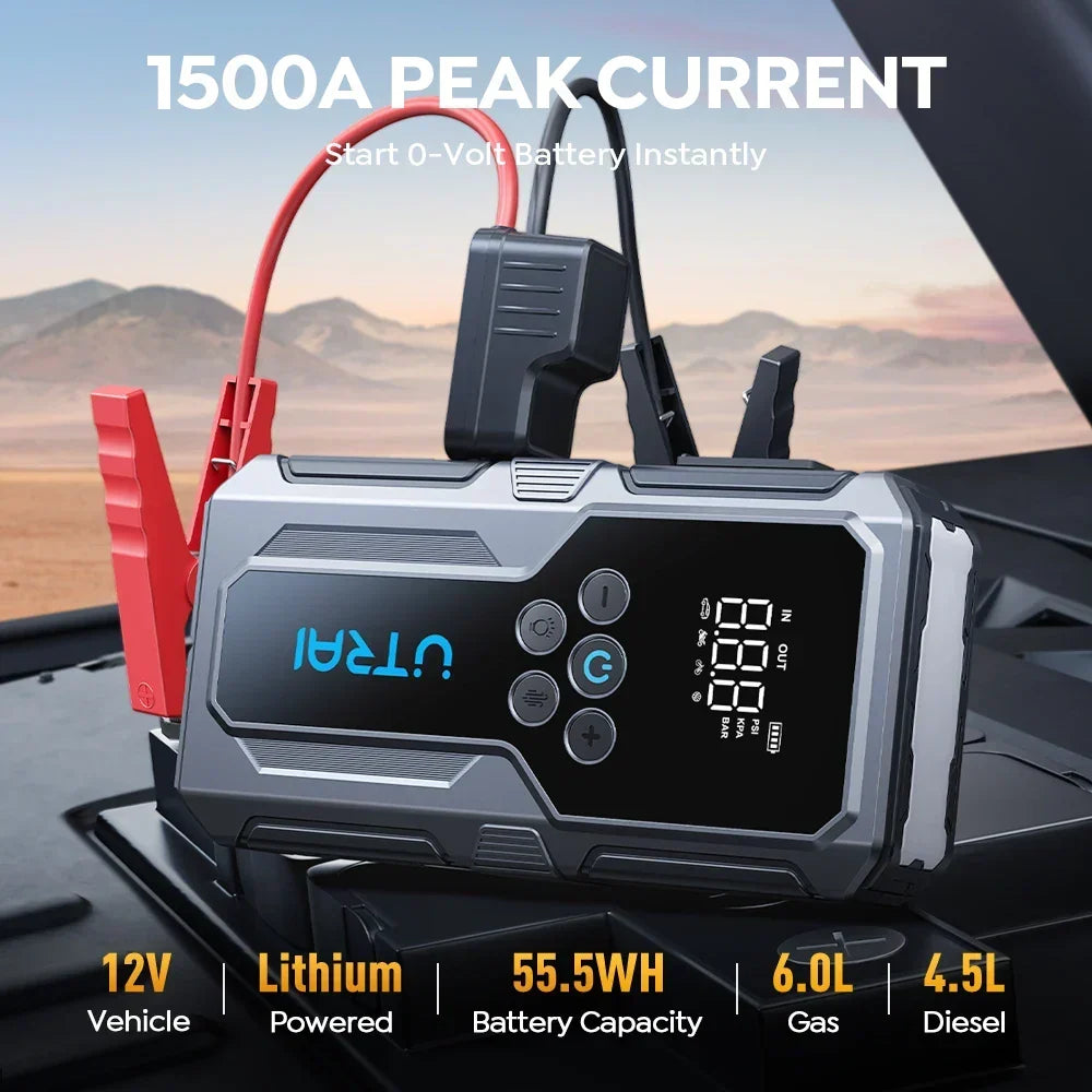 Car Jump Starter 1500A 12V With Air Compressor And Inflator Pump Fall 2025 Emergency Booster