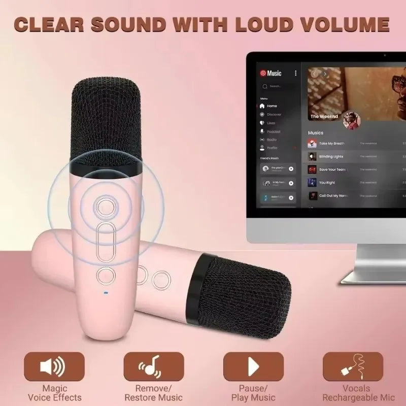 Karaoke Machine Portable Wireless Dual Microphones Bluetooth Speaker DSP System for Kids Party Gift TikTok Viral 2025