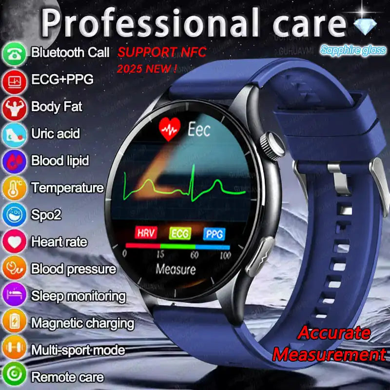 Smartwatch ECG and PPG Health Monitor With Uric Acid and Lipid Tracking NFC 1.56 Inch AMOLED Fall 2025