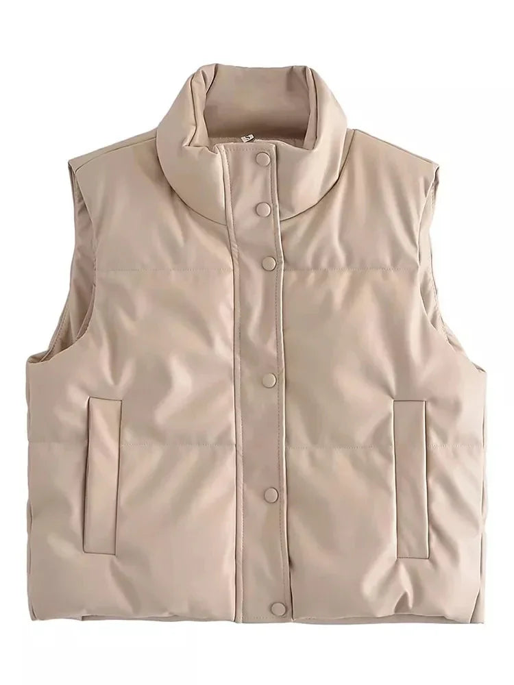 Warm Women’s PU Leather Vest - Padded Short, For Winter