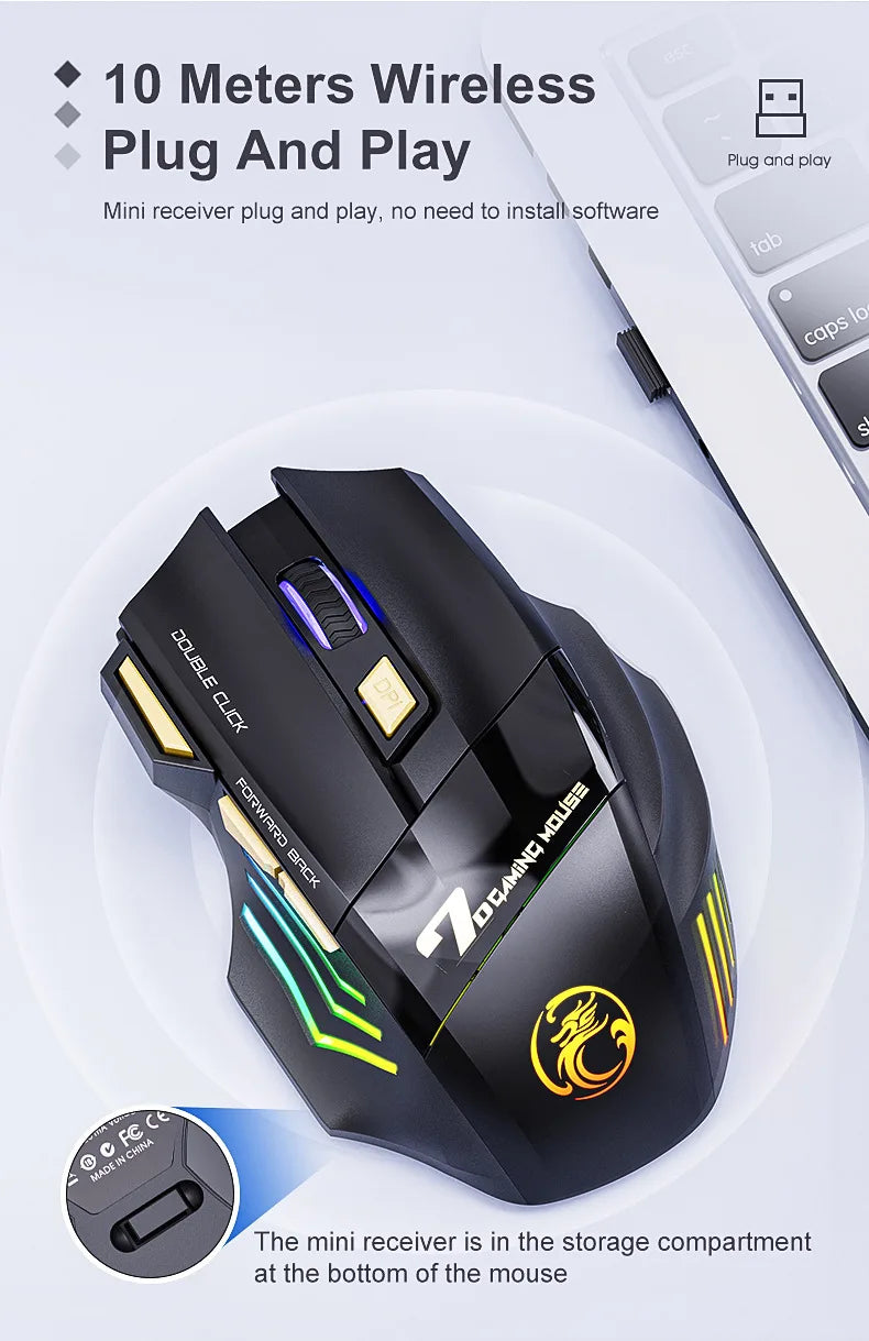 Wireless Gaming Mouse 3200DPI Dual Mode Rechargeable