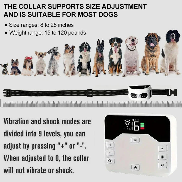 Pets Wireless Electronic Fence - IP65 Waterproof Rechargeable Remote Control Training Collar