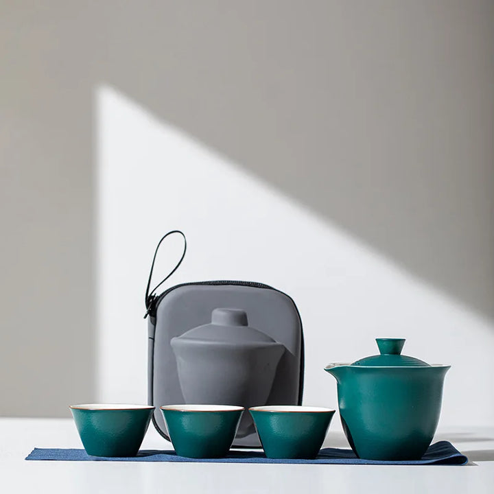 Portable Ceramic Travel Tea Set With Case Gift Kit