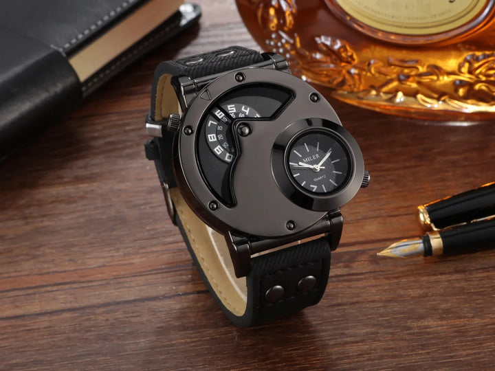 Quartz Sport Watch With Fabric Strap Irregular Alloy Case