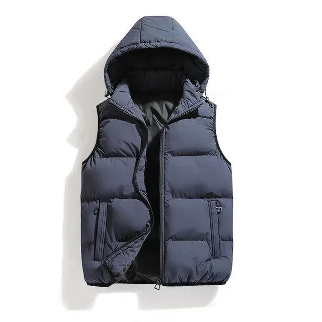 Insulating Men’s Puffer Vest - Hooded, Cotton, For Winter