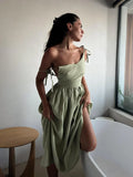 Elegant Summer Rug in Natural Linen and Cotton Blend, A-Line Design, Backless with Adjustable Straps, Ankle Length, Machine Washable
