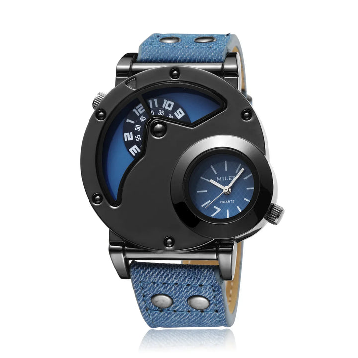 Quartz Sport Watch With Fabric Strap Irregular Alloy Case