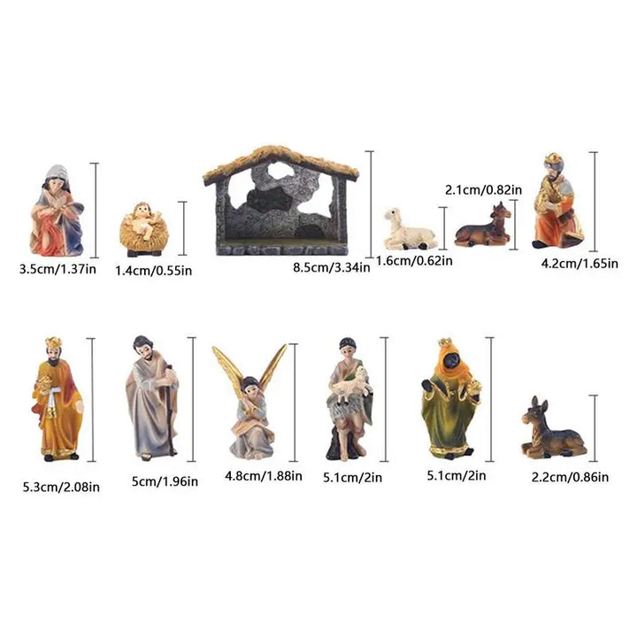 Nativity Scene Set 12-Piece Resin Tabletop Nativity Set for Christmas Indoor Decor Timeless Centerpiece