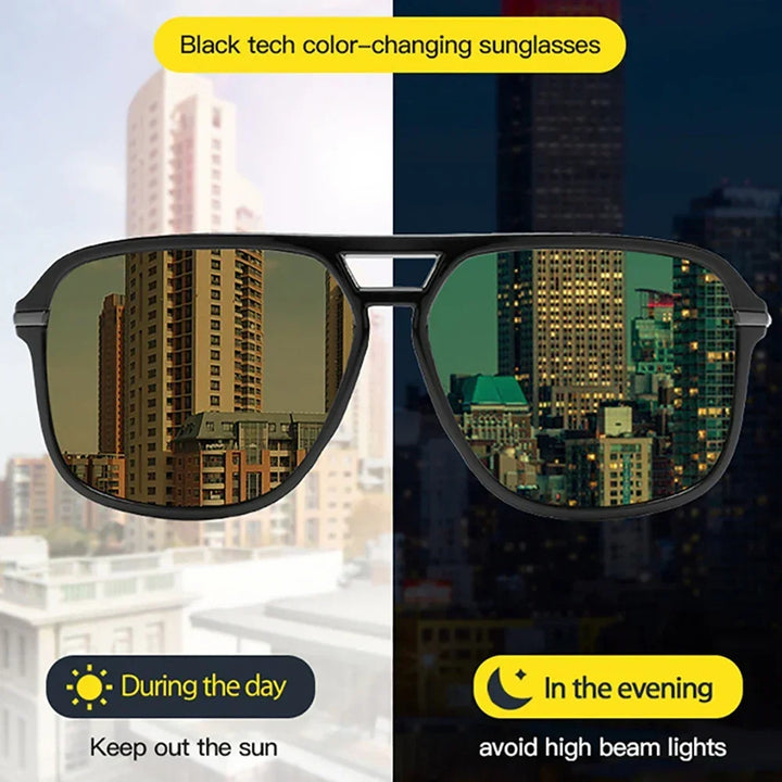 Polarized Night Vision Sunglasses Oversized Square Photochromic Lenses For Day To Night Driving Fall 2025 Trend