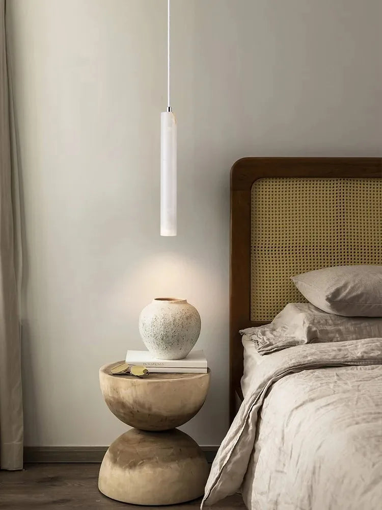 Japandi LED Pendant Lamp Wood Tube Japan Style Bedroom Light