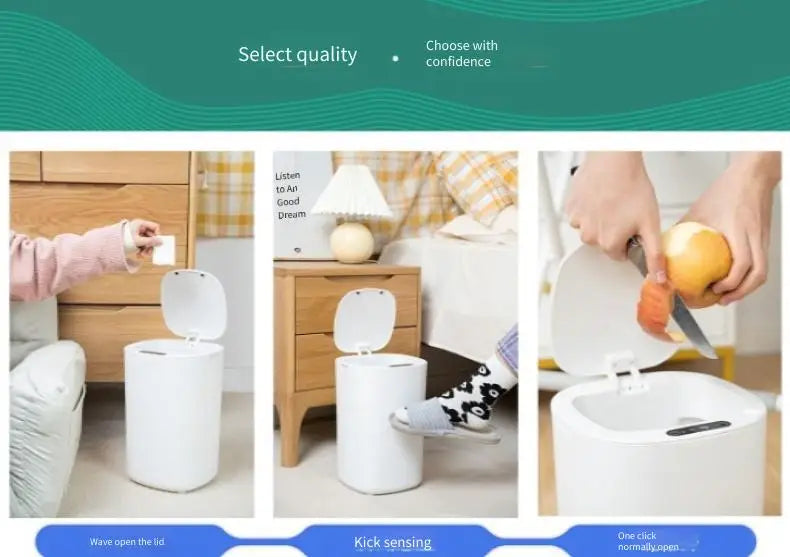 Smart Sensor Trash Bin With Flip Lid For Home Touchless