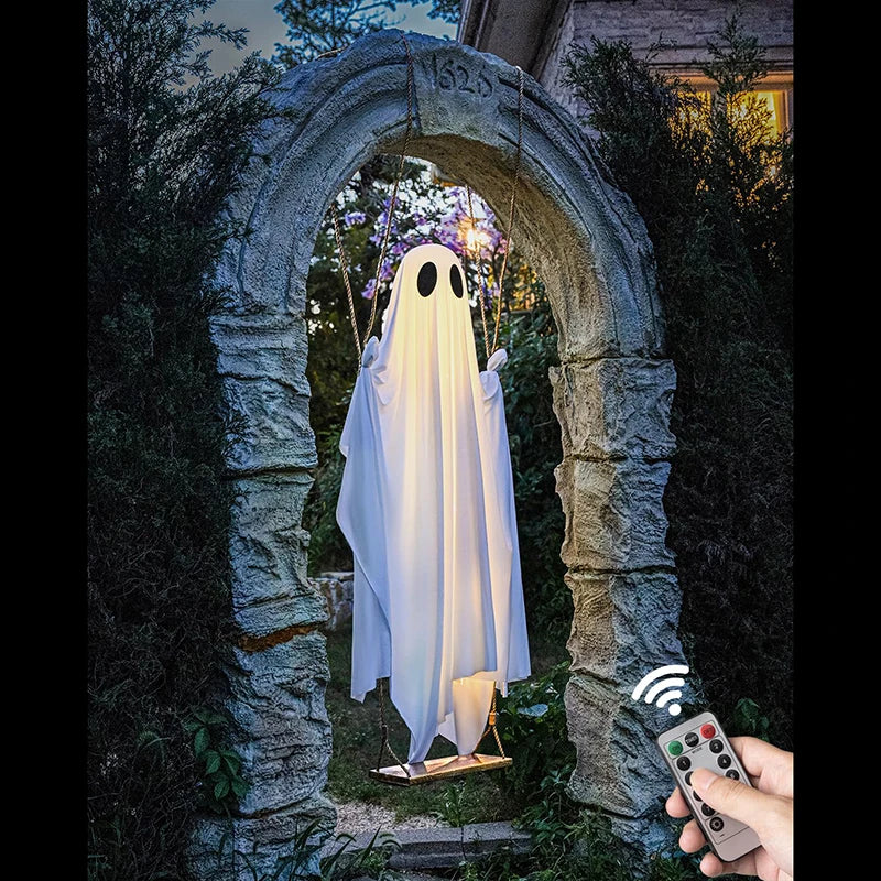Hanging Swing Ghost Decoration Halloween 2025 Porch Lights