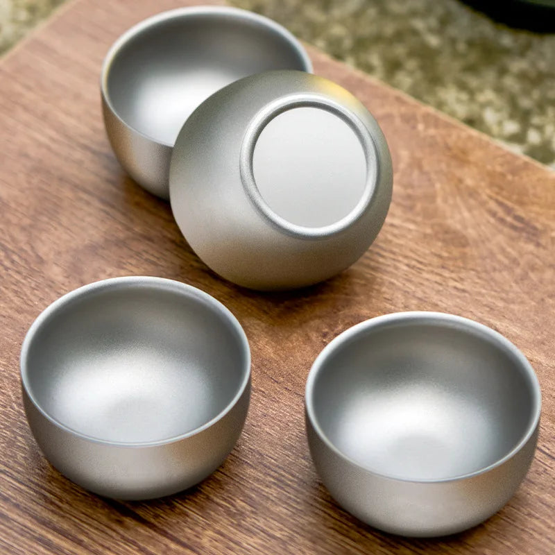 Pure Titanium Double Layer Tea Cup 50ml Camping Set