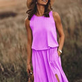 Spring/Summer Women's Trendy Retro Sleeveless Dress, Solid color Two-Piece Set