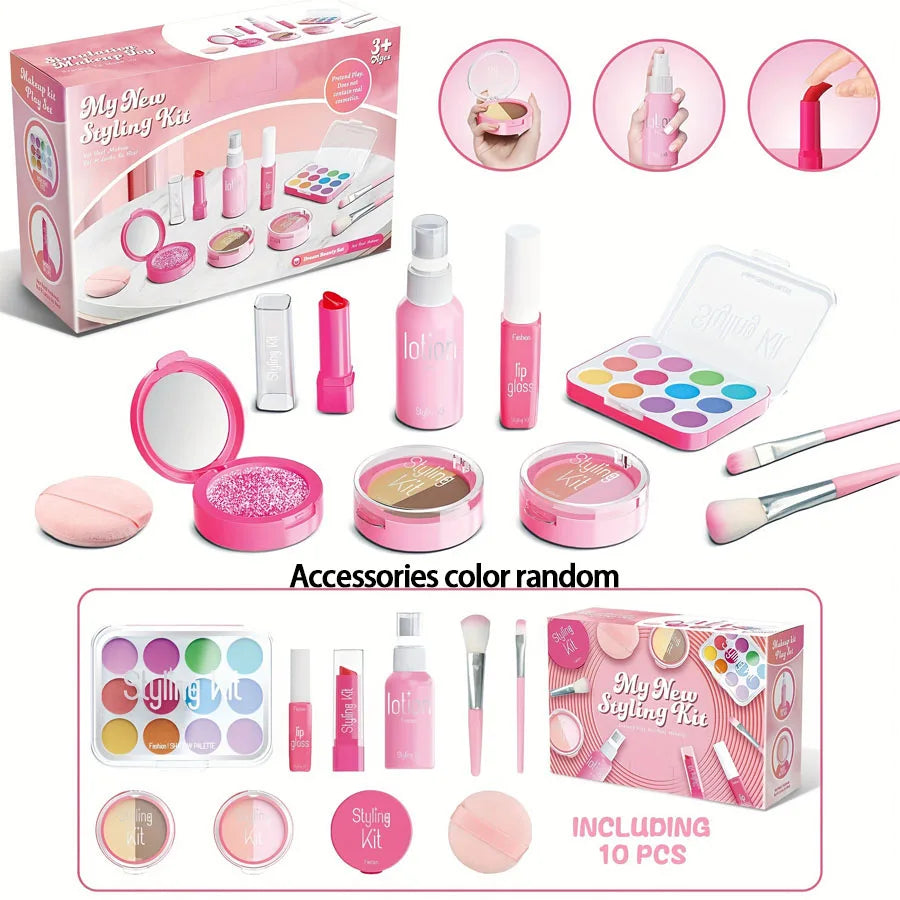 Kids Makeup Kit - Toy Makeup Set For Pretend Play, 10-Piece Non-Toxic, No Liquid, Fall 2025 Gift